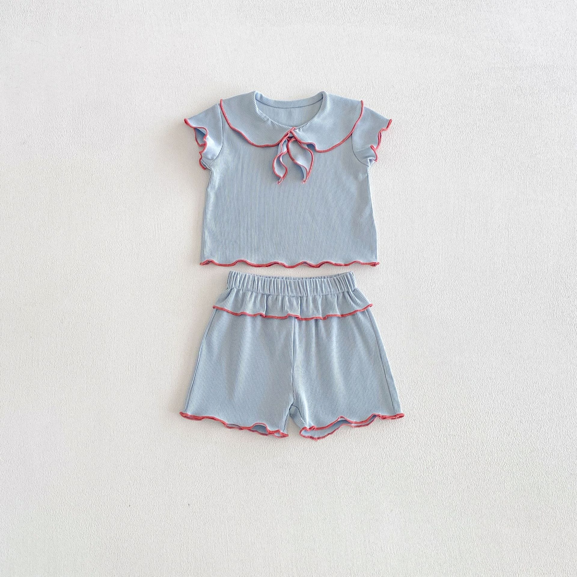 Ribbon Scalloped Collar Set-up リボン柄 セーラー襟 半袖セットアップ【mh0012703】 angou 半袖セットアップ