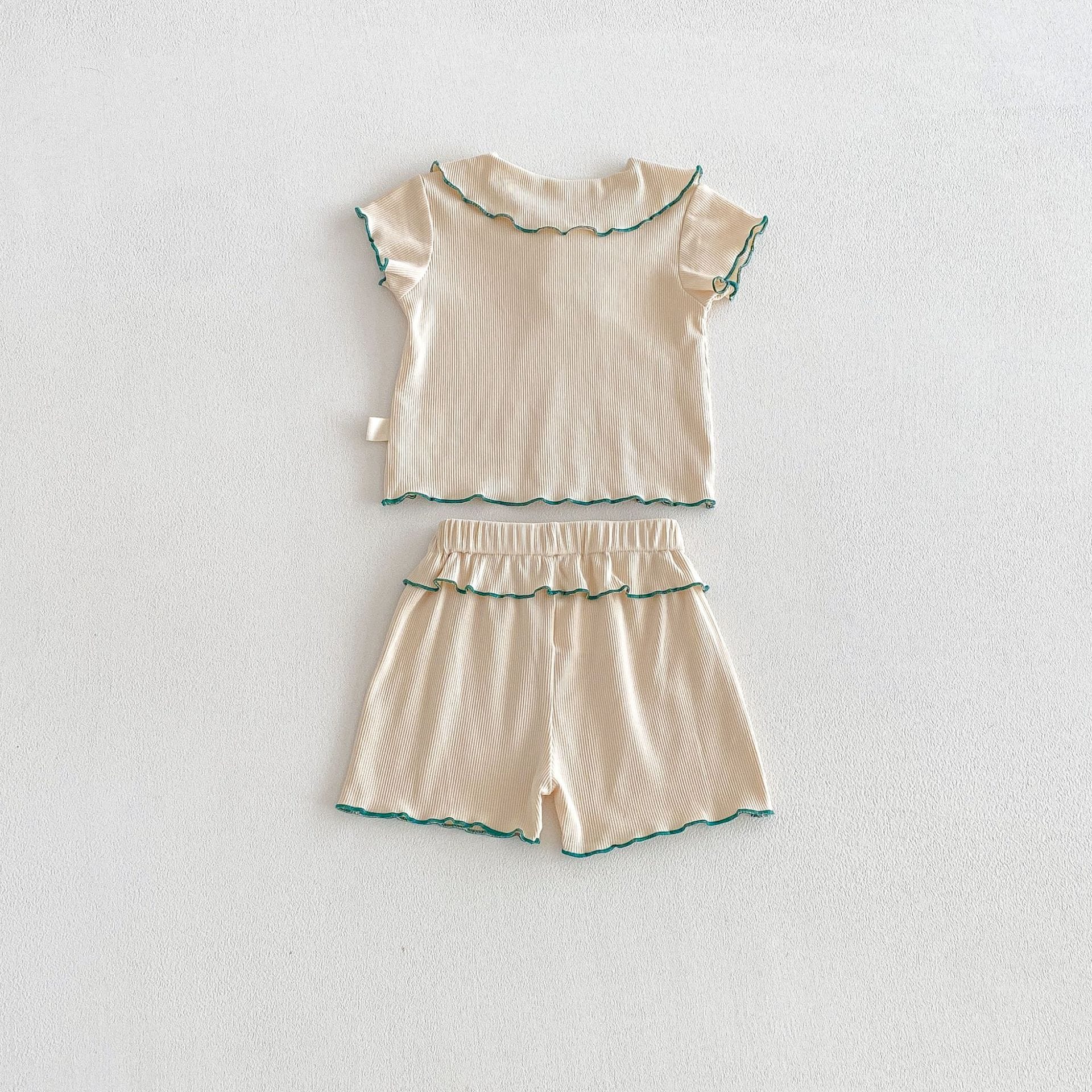 Ribbon Scalloped Collar Set-up リボン柄 セーラー襟 半袖セットアップ【mh0012703】 angou 半袖セットアップ