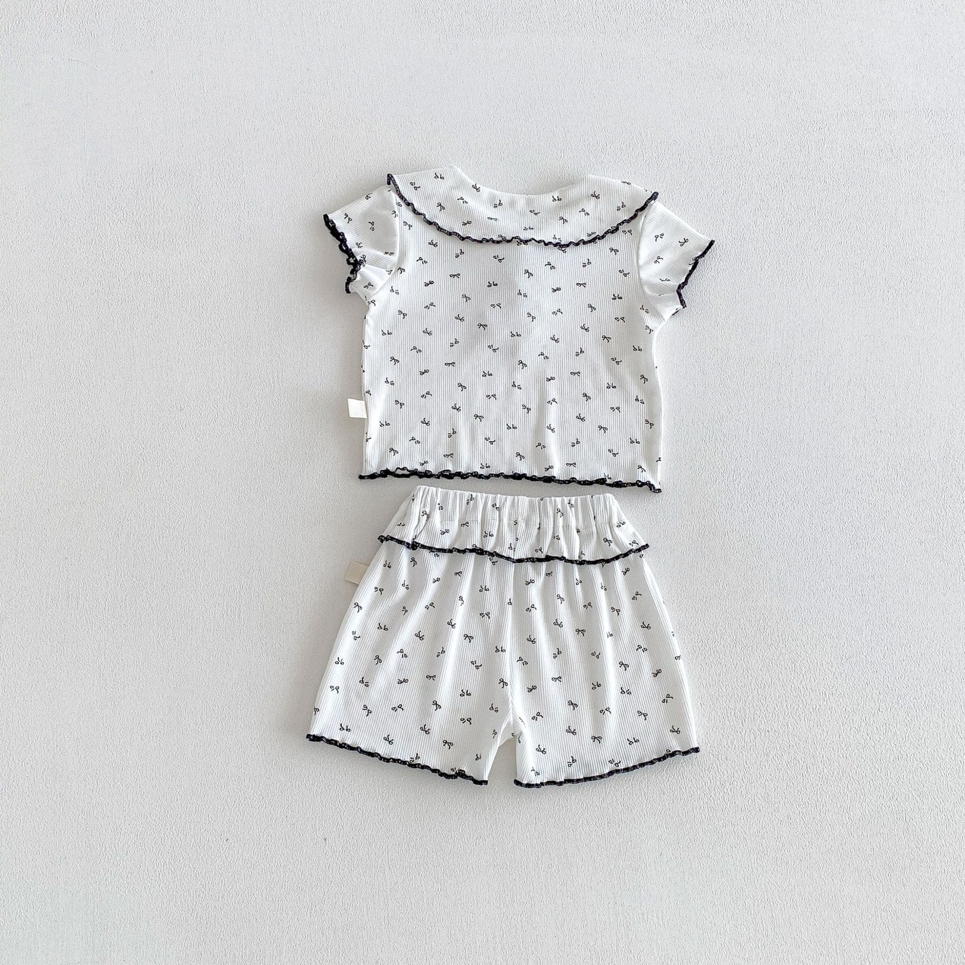 Ribbon Scalloped Collar Set-up リボン柄 セーラー襟 半袖セットアップ【mh0012703】 angou 半袖セットアップ