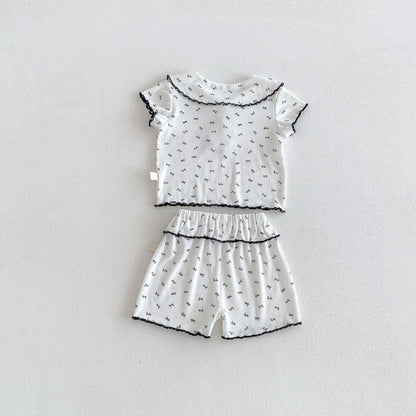 Ribbon Scalloped Collar Set-up リボン柄 セーラー襟 半袖セットアップ【mh0012703】 angou 半袖セットアップ