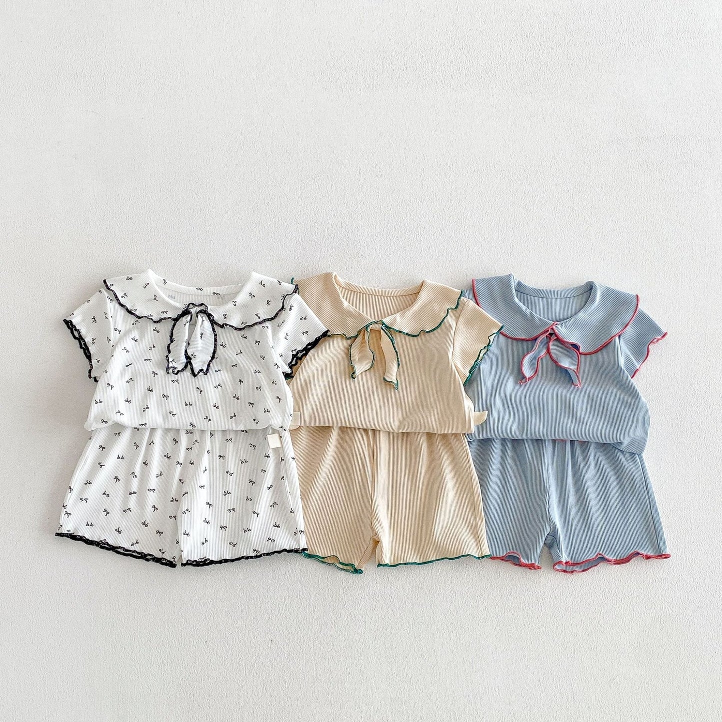 Ribbon Scalloped Collar Set-up リボン柄 セーラー襟 半袖セットアップ【mh0012703】 angou 半袖セットアップ