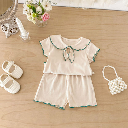 Ribbon Scalloped Collar Set-up リボン柄 セーラー襟 半袖セットアップ【mh0012703】 angou 半袖セットアップ