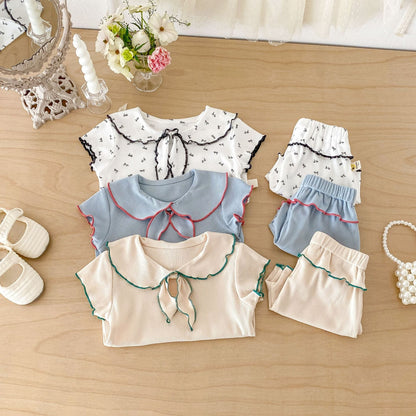 Ribbon Scalloped Collar Set-up リボン柄 セーラー襟 半袖セットアップ【mh0012703】 angou 半袖セットアップ