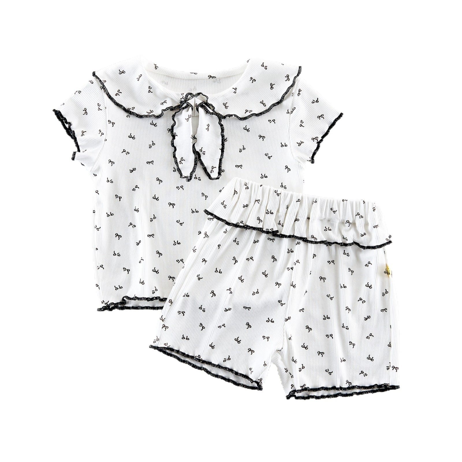 Ribbon Scalloped Collar Set-up リボン柄 セーラー襟 半袖セットアップ【mh0012703】 angou 半袖セットアップ