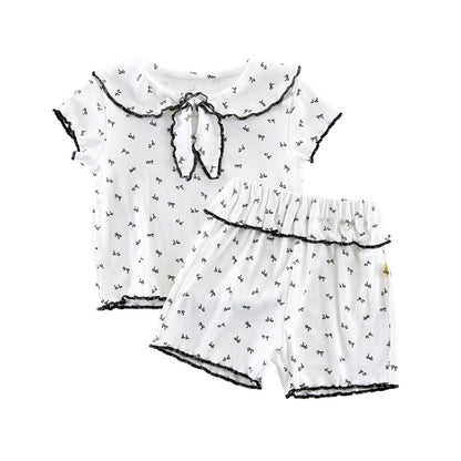 Ribbon Scalloped Collar Set-up リボン柄 セーラー襟 半袖セットアップ【mh0012703】 angou 半袖セットアップ