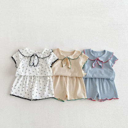 Ribbon Scalloped Collar Set-up リボン柄 セーラー襟 半袖セットアップ【mh0012703】 angou 半袖セットアップ