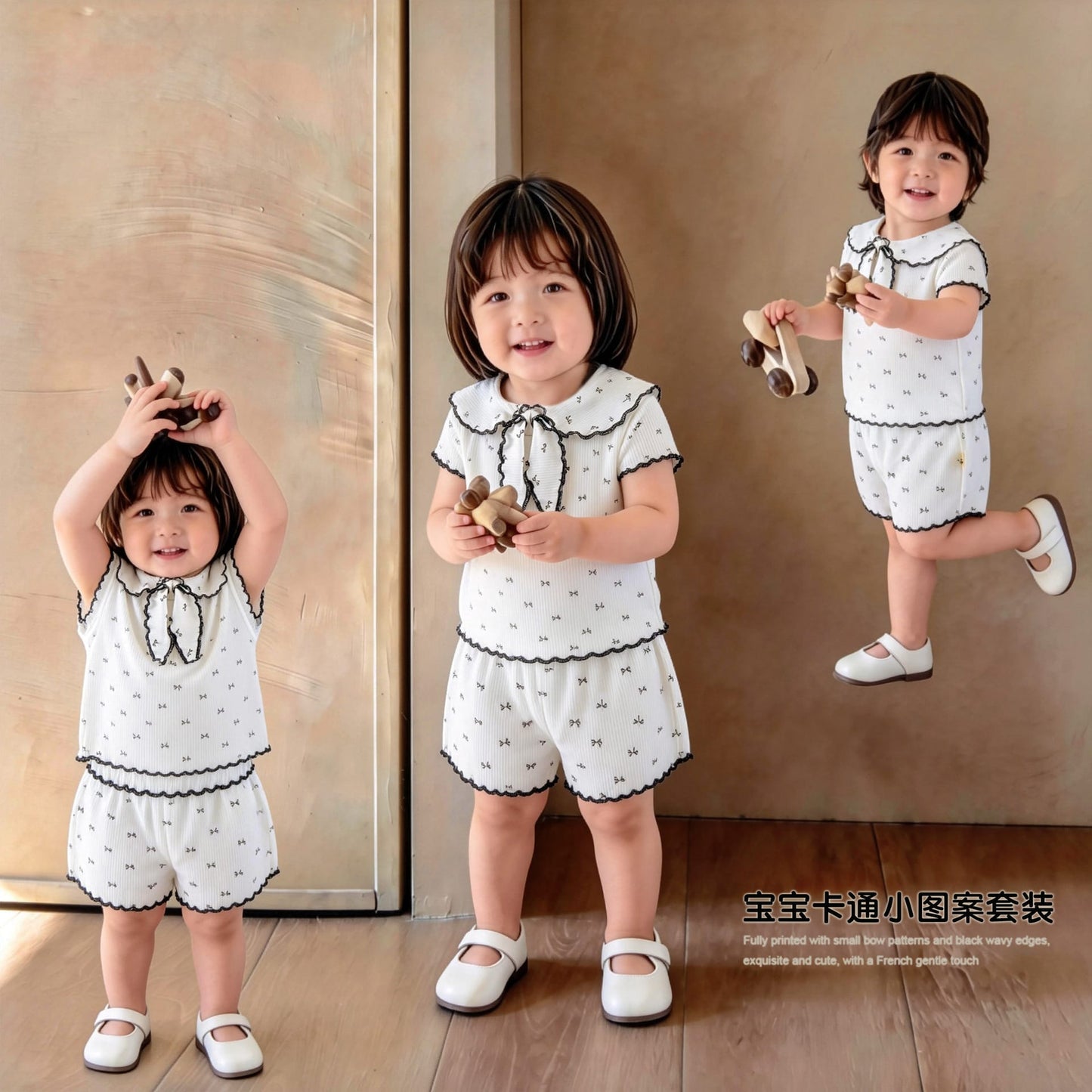 Ribbon Scalloped Collar Set-up リボン柄 セーラー襟 半袖セットアップ【mh0012703】 angou 半袖セットアップ