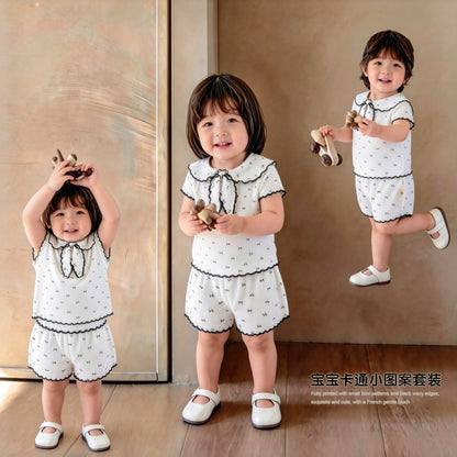 Ribbon Scalloped Collar Set-up リボン柄 セーラー襟 半袖セットアップ【mh0012703】 angou 半袖セットアップ