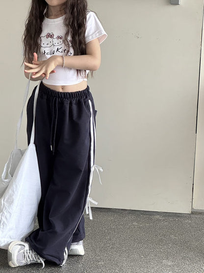 Ribbon Side Stripe Wide Pants サイドリボン ワイドパンツ【mh0013068】 mamahalo kids ロングパンツ・スウェットパンツ