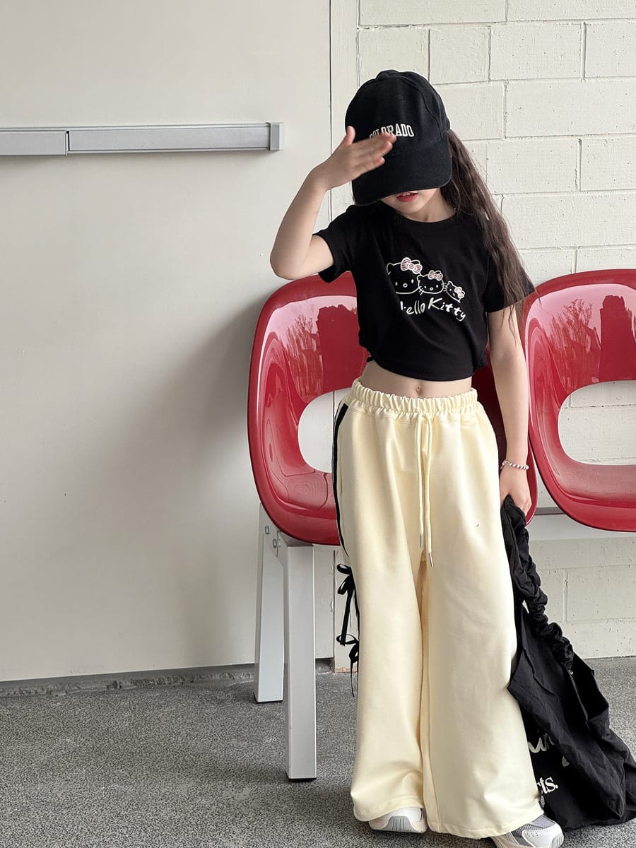 Ribbon Side Stripe Wide Pants サイドリボン ワイドパンツ【mh0013068】 mamahalo kids ロングパンツ・スウェットパンツ