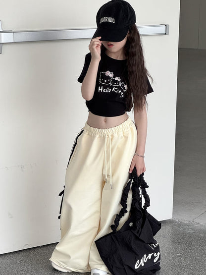 Ribbon Side Stripe Wide Pants サイドリボン ワイドパンツ【mh0013068】 mamahalo kids ロングパンツ・スウェットパンツ