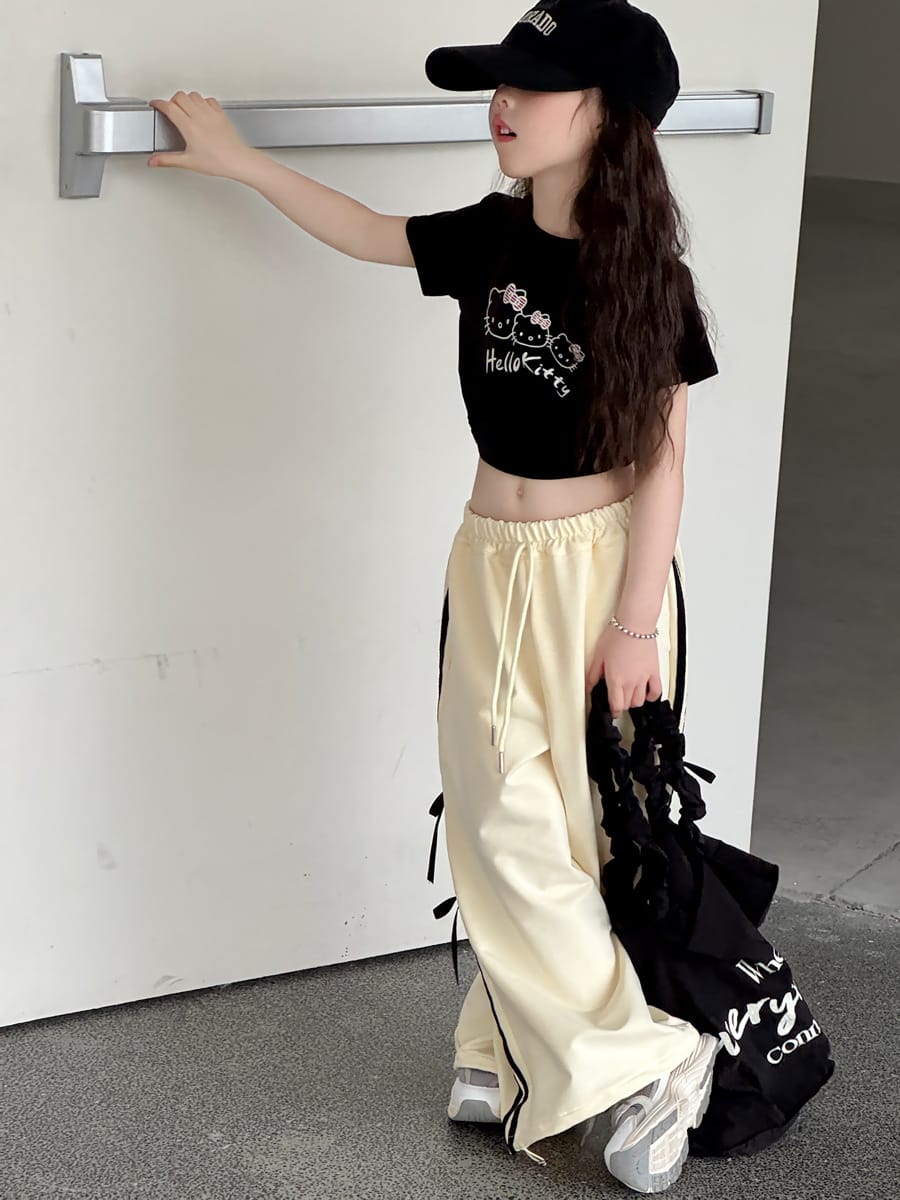 Ribbon Side Stripe Wide Pants サイドリボン ワイドパンツ【mh0013068】 mamahalo kids ロングパンツ・スウェットパンツ