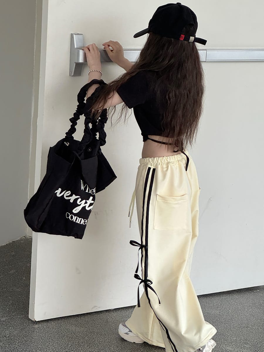 Ribbon Side Stripe Wide Pants サイドリボン ワイドパンツ【mh0013068】 mamahalo kids ロングパンツ・スウェットパンツ