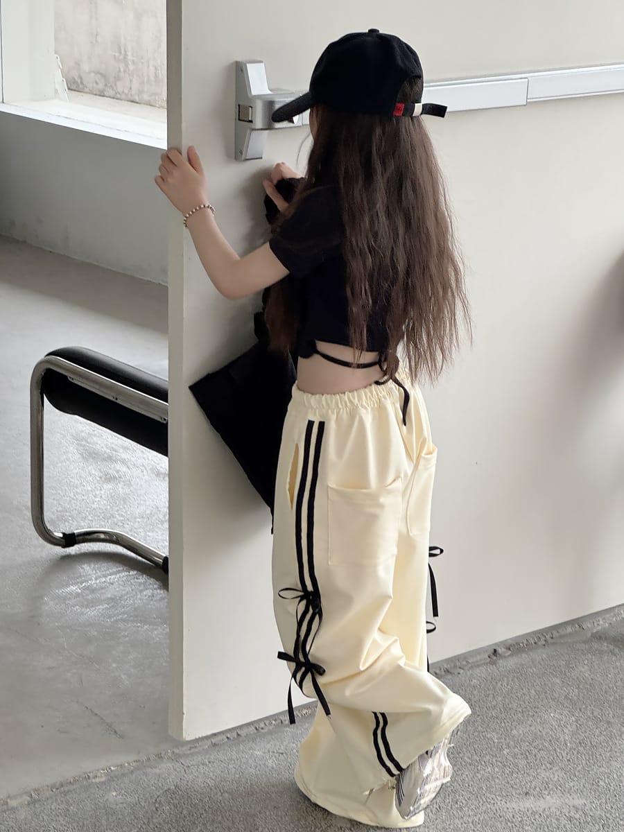 Ribbon Side Stripe Wide Pants サイドリボン ワイドパンツ【mh0013068】 mamahalo kids ロングパンツ・スウェットパンツ