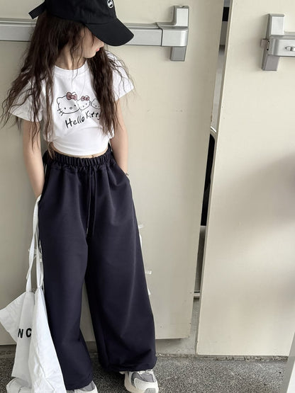 Ribbon Side Stripe Wide Pants サイドリボン ワイドパンツ【mh0013068】 mamahalo kids ロングパンツ・スウェットパンツ