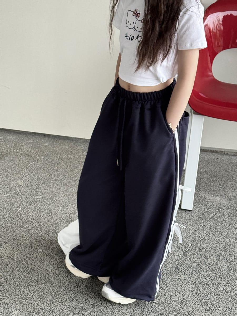 Ribbon Side Stripe Wide Pants サイドリボン ワイドパンツ【mh0013068】 mamahalo kids ロングパンツ・スウェットパンツ