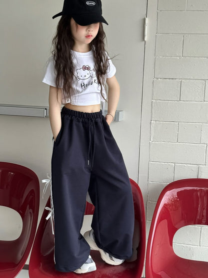 Ribbon Side Stripe Wide Pants サイドリボン ワイドパンツ【mh0013068】 mamahalo kids ロングパンツ・スウェットパンツ