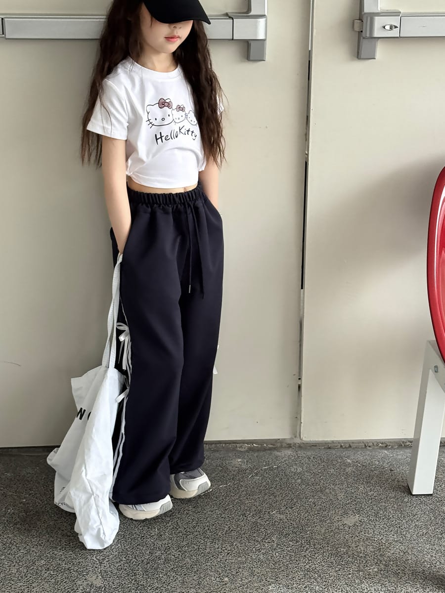 Ribbon Side Stripe Wide Pants サイドリボン ワイドパンツ【mh0013068】 mamahalo kids ロングパンツ・スウェットパンツ