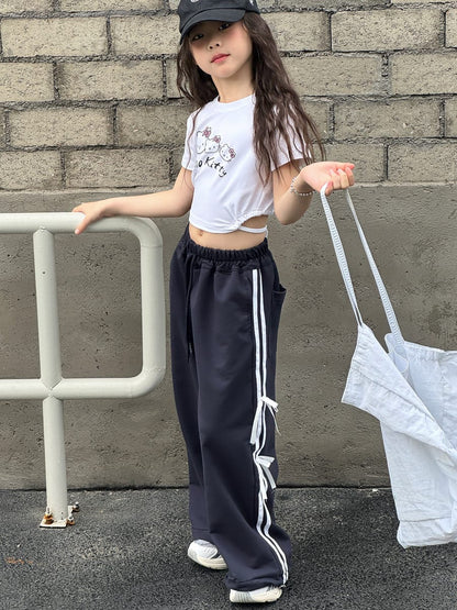 Ribbon Side Stripe Wide Pants サイドリボン ワイドパンツ【mh0013068】 mamahalo kids ロングパンツ・スウェットパンツ