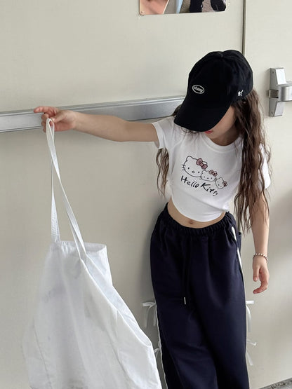 Ribbon Side Stripe Wide Pants サイドリボン ワイドパンツ【mh0013068】 mamahalo kids ロングパンツ・スウェットパンツ