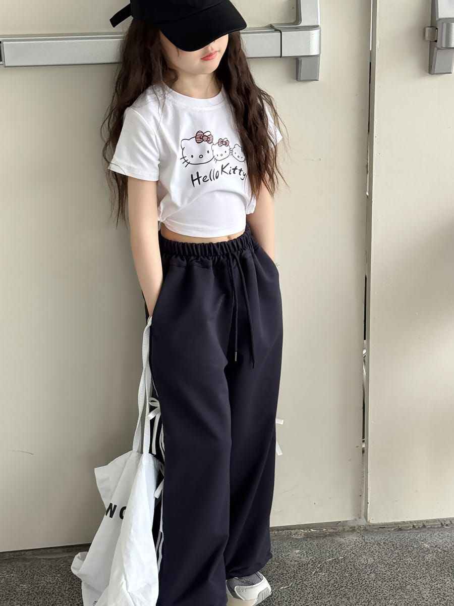 Ribbon Side Stripe Wide Pants サイドリボン ワイドパンツ【mh0013068】 mamahalo kids ロングパンツ・スウェットパンツ