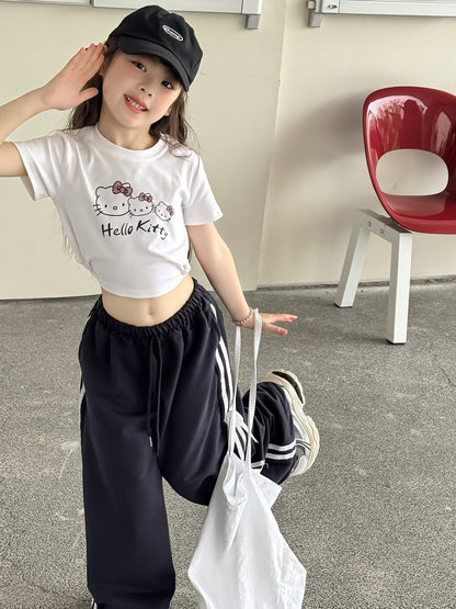 Ribbon Side Stripe Wide Pants サイドリボン ワイドパンツ【mh0013068】 mamahalo kids ロングパンツ・スウェットパンツ