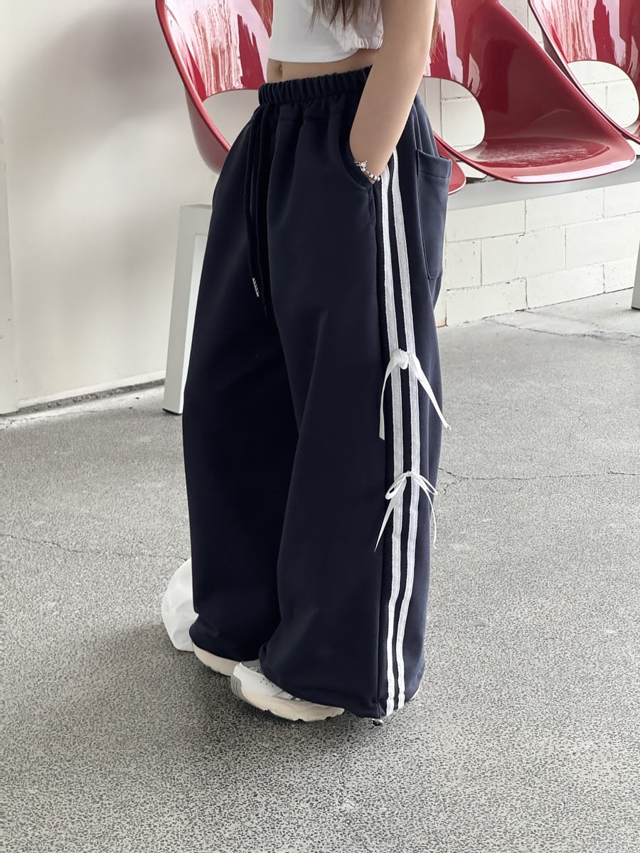 Ribbon Side Stripe Wide Pants サイドリボン ワイドパンツ【mh0013068】 mamahalo kids ロングパンツ・スウェットパンツ