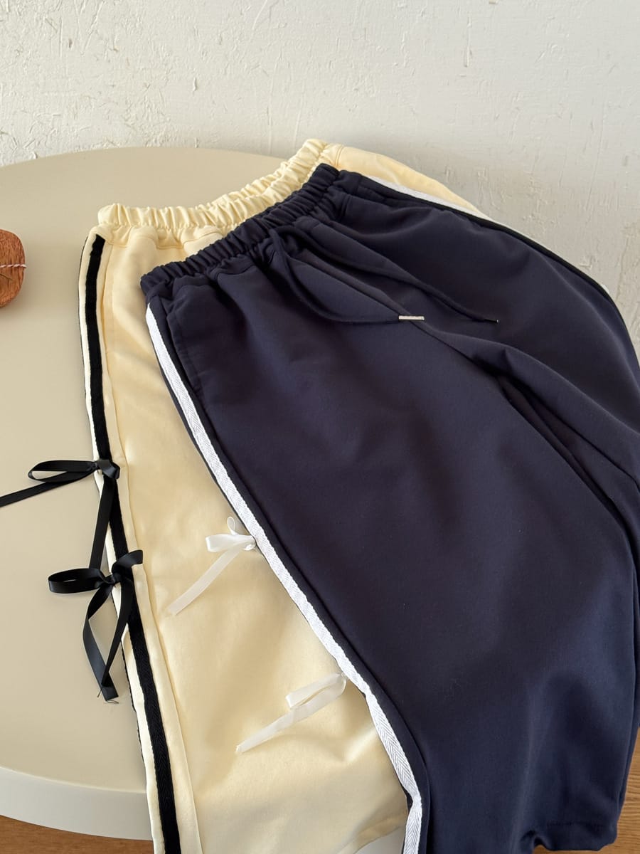 Ribbon Side Stripe Wide Pants サイドリボン ワイドパンツ【mh0013068】 mamahalo kids ロングパンツ・スウェットパンツ