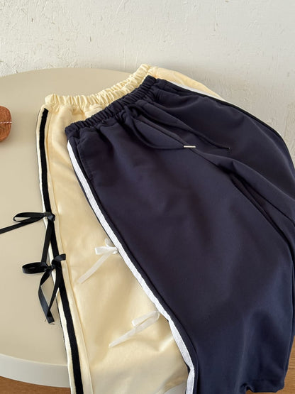 Ribbon Side Stripe Wide Pants サイドリボン ワイドパンツ【mh0013068】 mamahalo kids ロングパンツ・スウェットパンツ