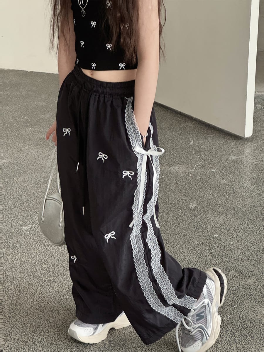 Ruffle Bow Cargo Pants リボンレース ロングパンツ【mh0013075】 Black / 100cm mamahalo kids ロングパンツ・スウェットパンツ