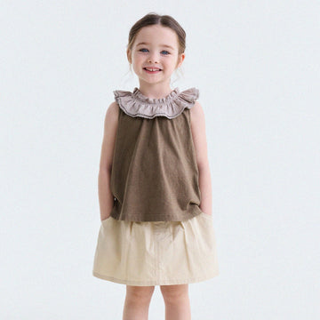 Ruffle Collar Cotton Vest フリルカラー ノースリーブブラウス【mh0013202】 Light Coffee / 90cm yunerma タンクトップ・キャミソール・ノースリーブトップス