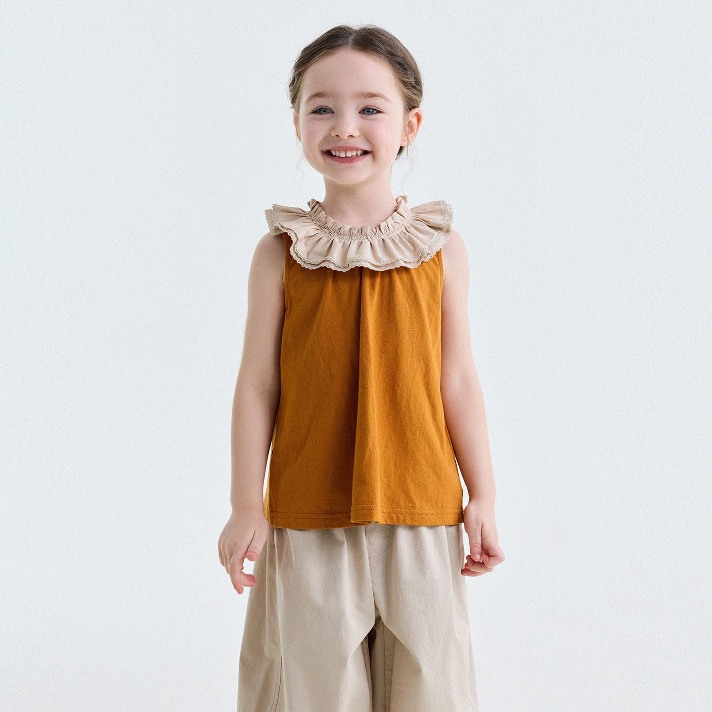 Ruffle Collar Cotton Vest フリルカラー ノースリーブブラウス【mh0013202】 Orange / 90cm yunerma タンクトップ・キャミソール・ノースリーブトップス