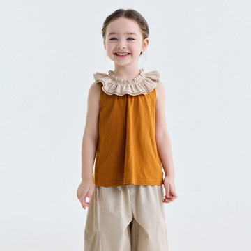 Ruffle Collar Cotton Vest フリルカラー ノースリーブブラウス【mh0013202】 Orange / 90cm yunerma タンクトップ・キャミソール・ノースリーブトップス