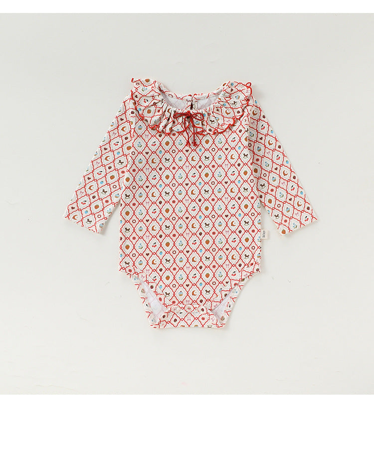 Ruffle Collar Printed Romper フリル襟 長袖ロンパース【mh0012344】 Beitaoya