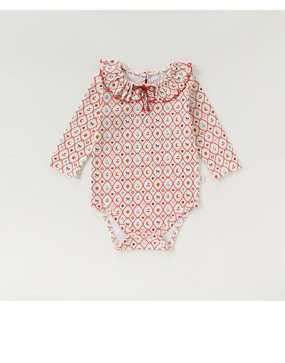 Ruffle Collar Printed Romper フリル襟 長袖ロンパース【mh0012344】 Beitaoya