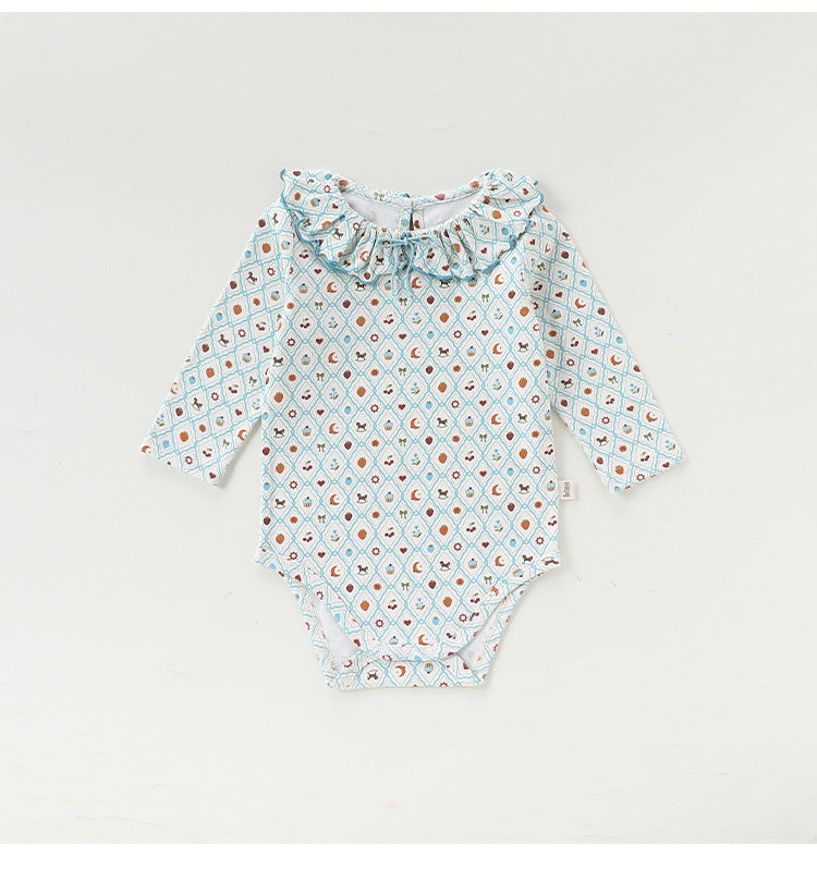 Ruffle Collar Printed Romper フリル襟 長袖ロンパース【mh0012344】 Beitaoya