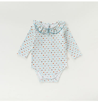 Ruffle Collar Printed Romper フリル襟 長袖ロンパース【mh0012344】 Beitaoya