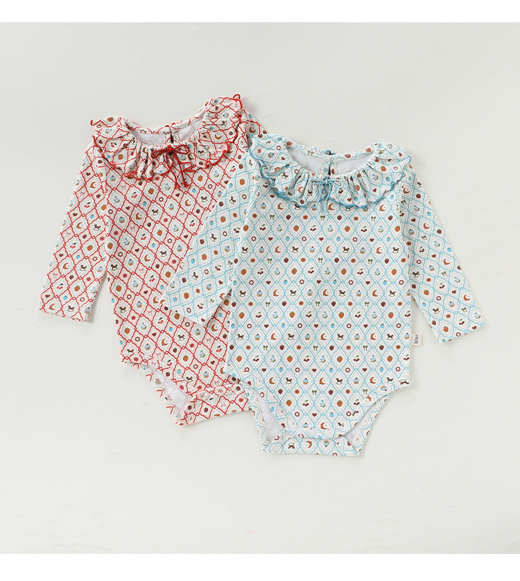 Ruffle Collar Printed Romper フリル襟 長袖ロンパース【mh0012344】 Beitaoya