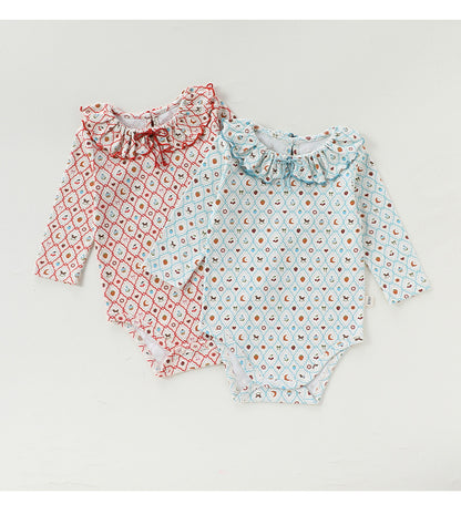 Ruffle Collar Printed Romper フリル襟 長袖ロンパース【mh0012344】 Beitaoya