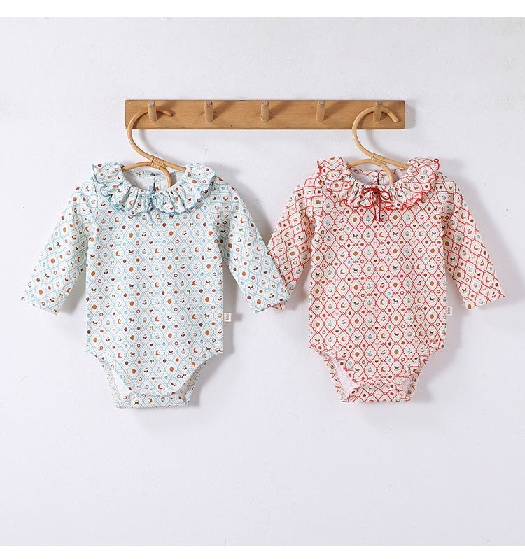 Ruffle Collar Printed Romper フリル襟 長袖ロンパース【mh0012344】 Beitaoya