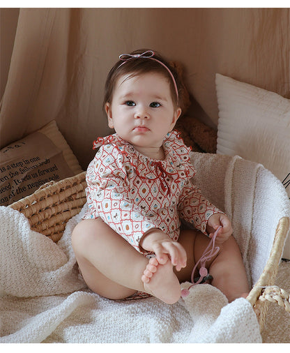 Ruffle Collar Printed Romper フリル襟 長袖ロンパース【mh0012344】 Beitaoya