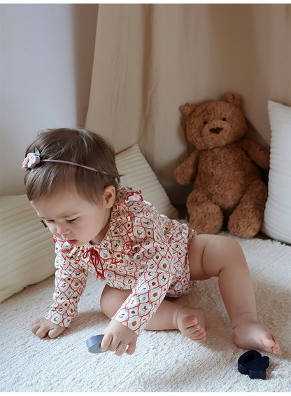 Ruffle Collar Printed Romper フリル襟 長袖ロンパース【mh0012344】 Beitaoya