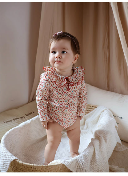 Ruffle Collar Printed Romper フリル襟 長袖ロンパース【mh0012344】 Beitaoya