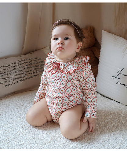 Ruffle Collar Printed Romper フリル襟 長袖ロンパース【mh0012344】 Beitaoya