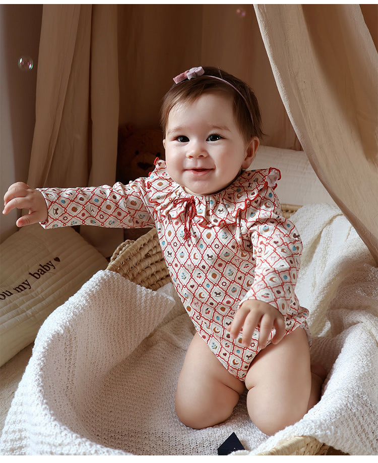 Ruffle Collar Printed Romper フリル襟 長袖ロンパース【mh0012344】 Beitaoya