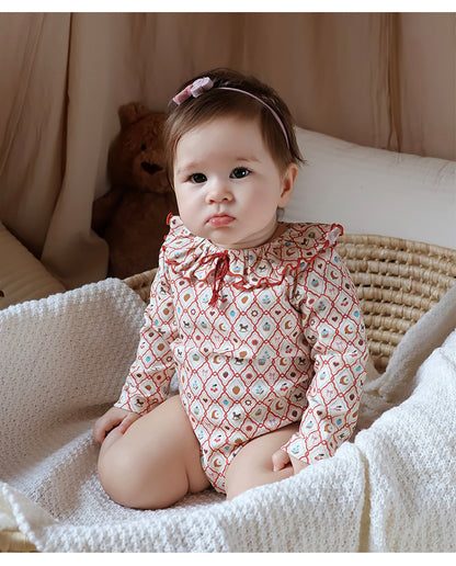 Ruffle Collar Printed Romper フリル襟 長袖ロンパース【mh0012344】 Beitaoya