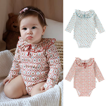 Ruffle Collar Printed Romper フリル襟 長袖ロンパース【mh0012344】 mamahalo shop