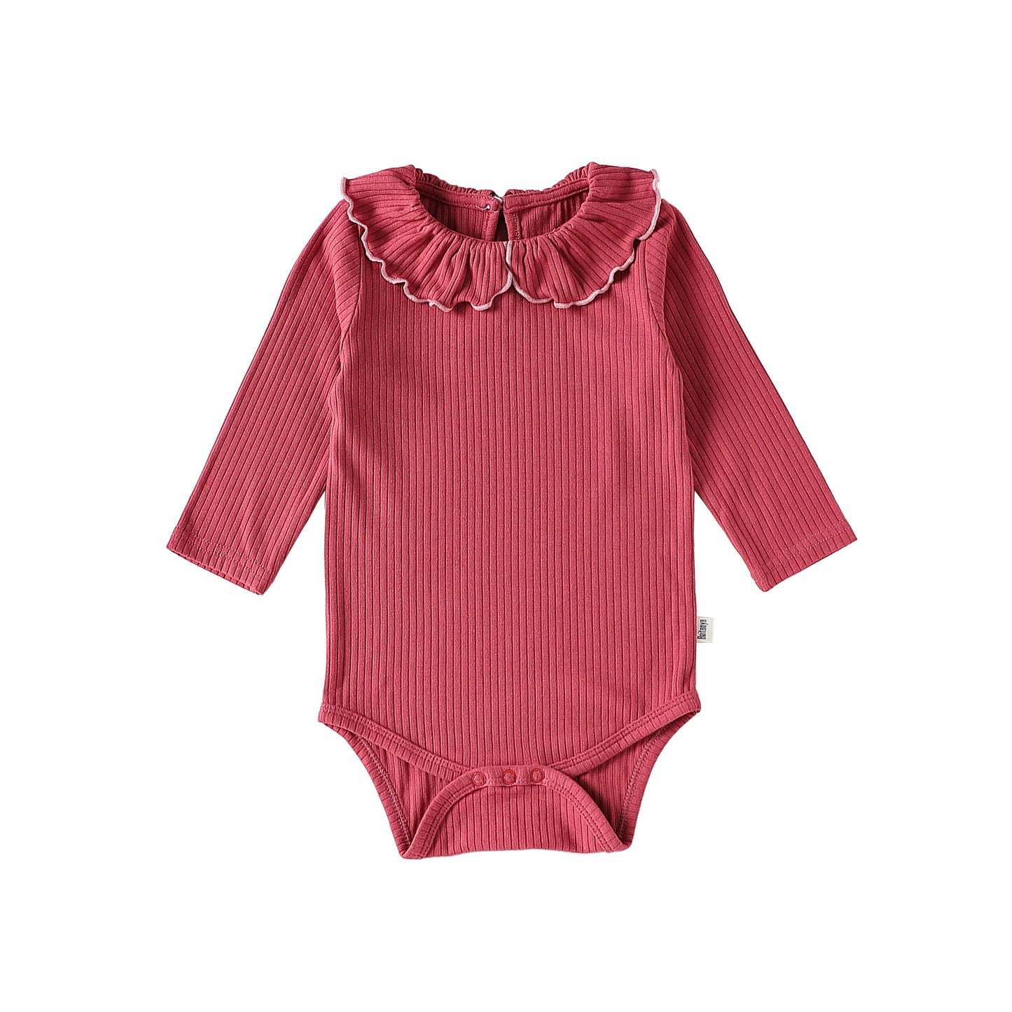 Ruffle Collar Ribbed Romper フリル襟 長袖ロンパース【mh0012342】 66cm / Carmine mamahalo shop