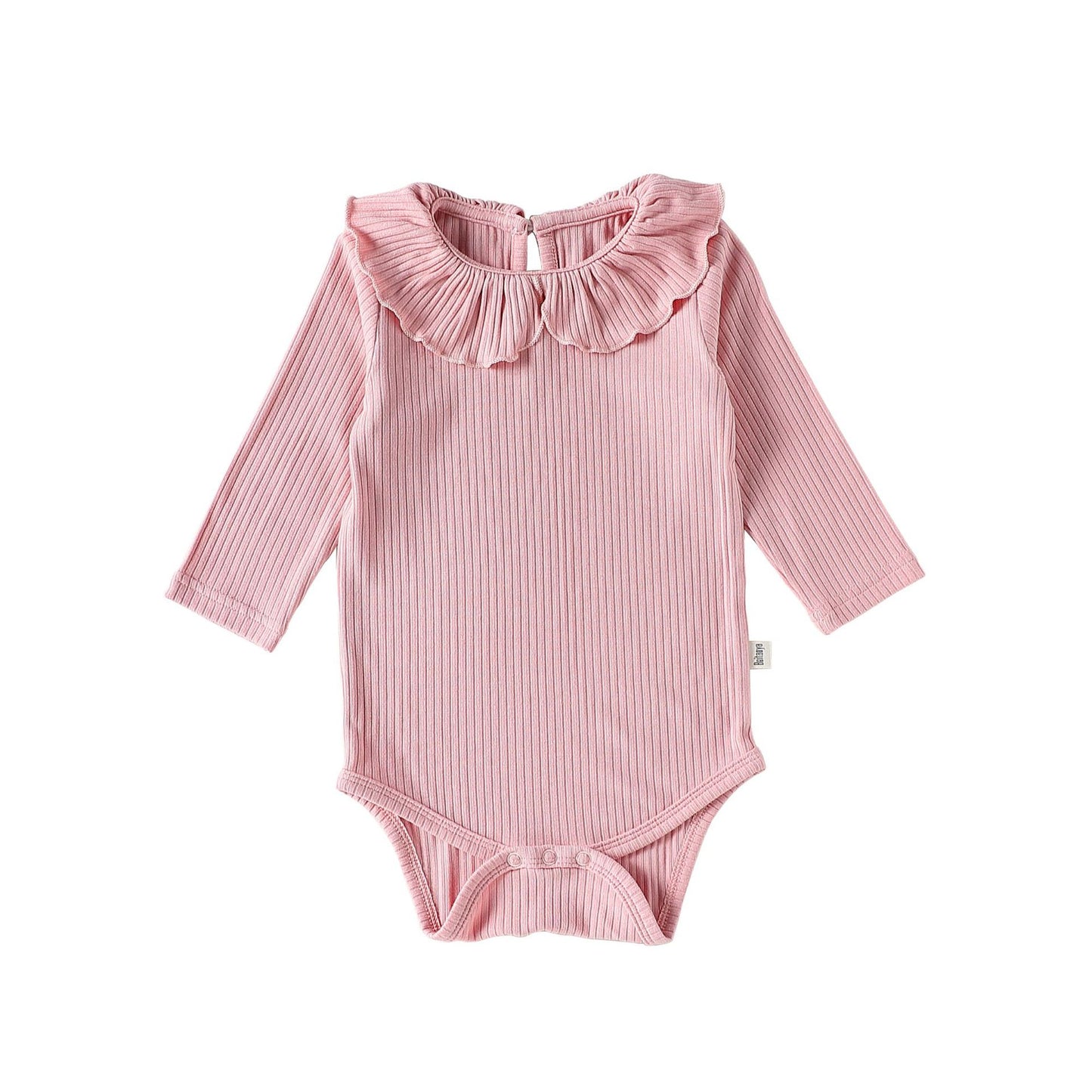 Ruffle Collar Ribbed Romper フリル襟 長袖ロンパース【mh0012342】 66cm / Cherry powder mamahalo shop