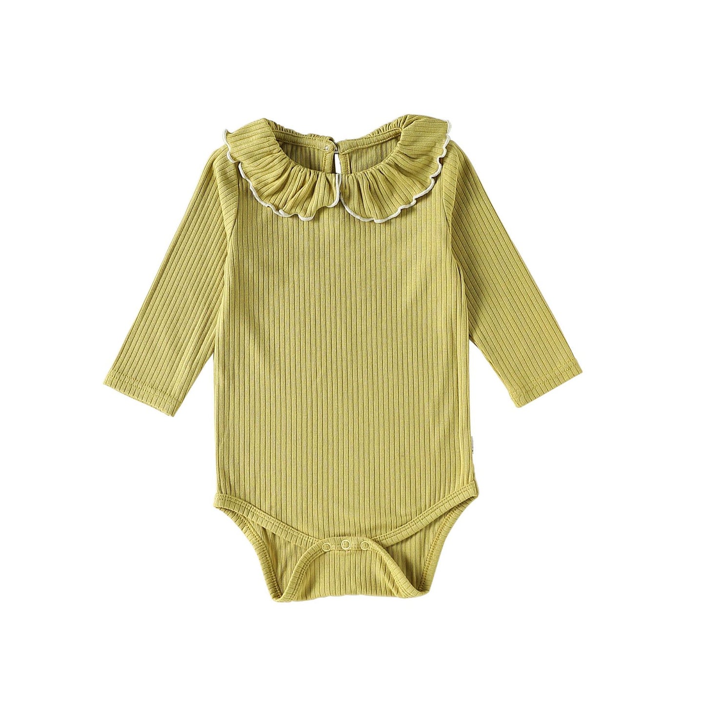 Ruffle Collar Ribbed Romper フリル襟 長袖ロンパース【mh0012342】 66cm / green mamahalo shop
